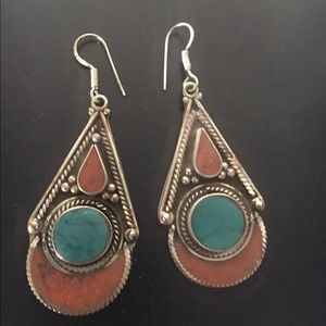 Turquoise earrings coral earrings in vintage look